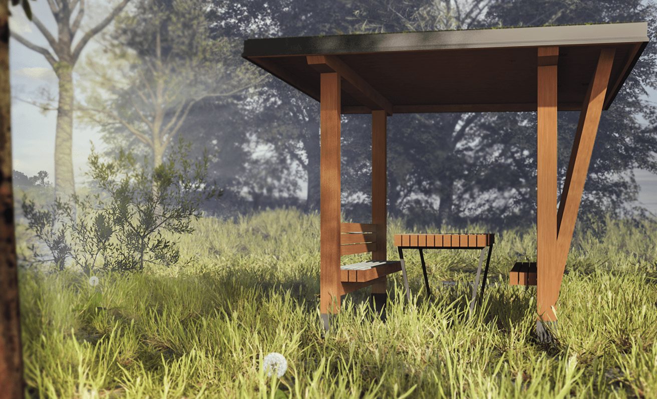 Parková lavička v prístrešku